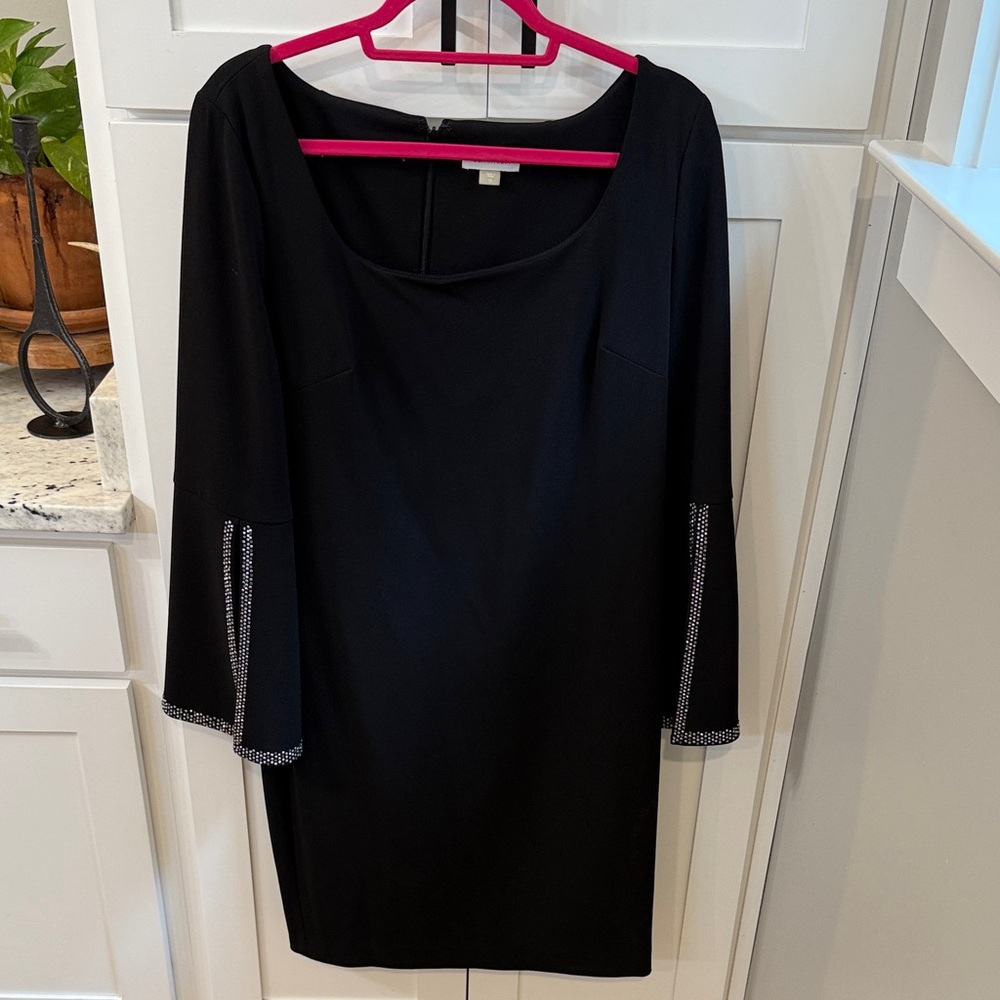 Calvin Klein Elegant Black Dress with Beaded Sleeves